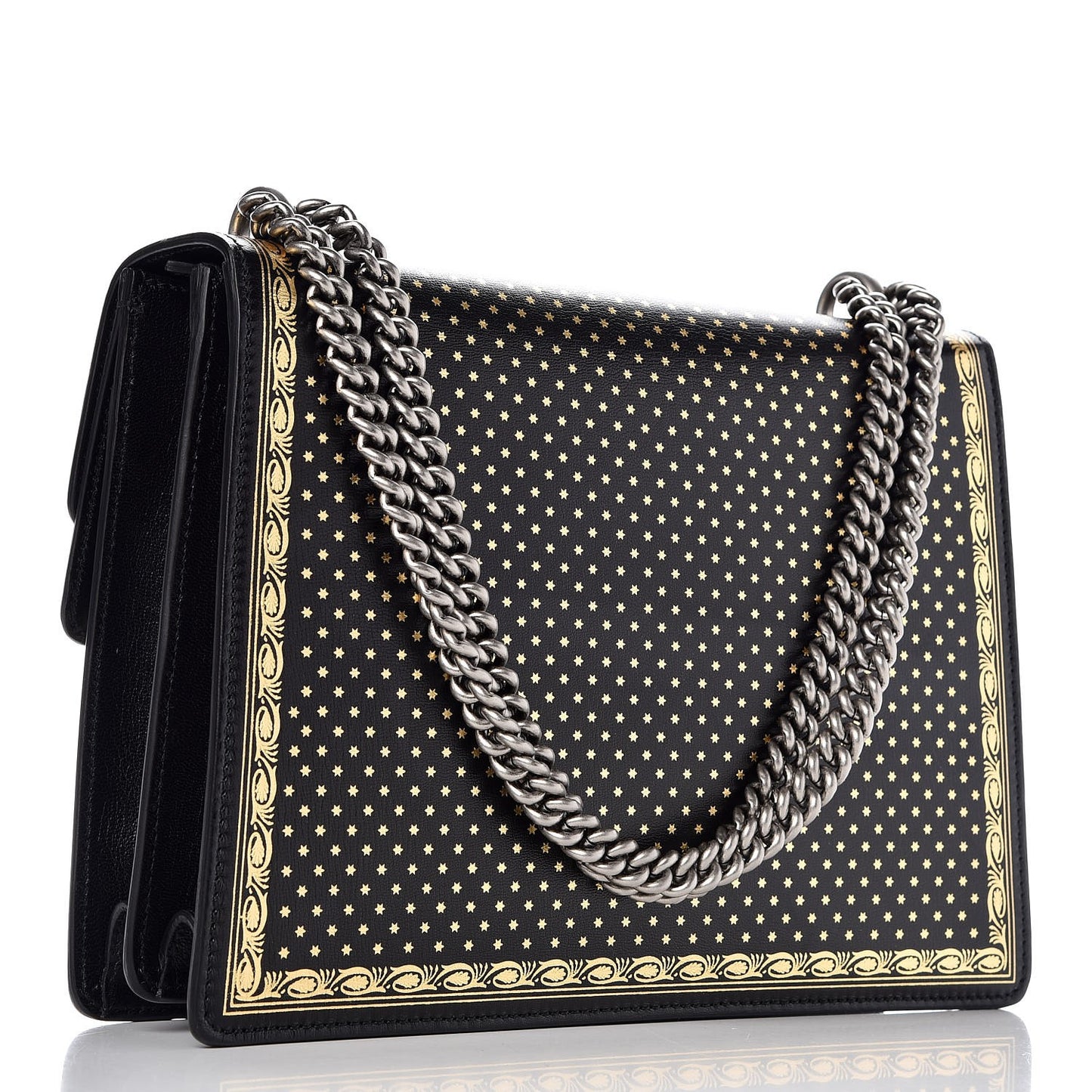 X SEGA Calfskin GUCCY Stars Medium Dionysus Shoulder Bag Black Gold