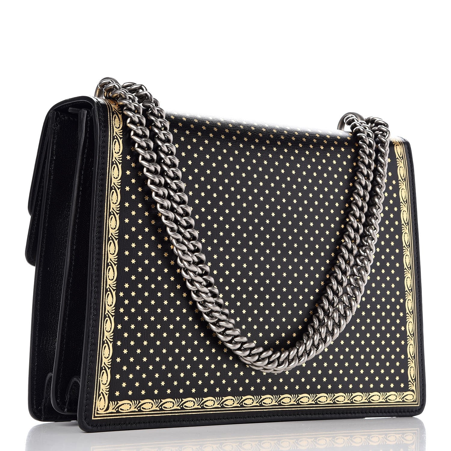 Gucci X SEGA Calfskin GUCCY Stars Medium Dionysus Shoulder Bag Black Gold 3 of 8