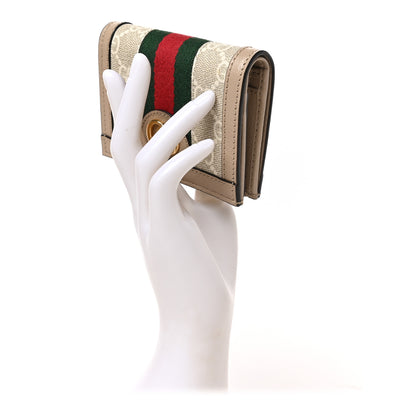 Gucci GG Supreme Monogram Textured Dollar Calfskin Web Ophidia Card Case Beige Mystic White Oatmeal 2 of 6
