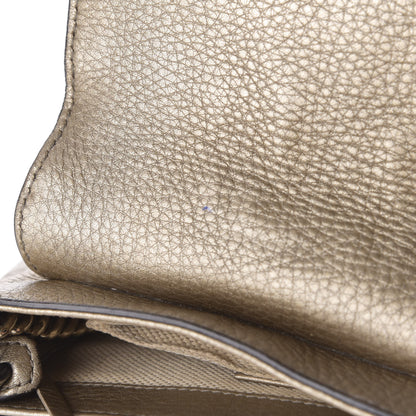 Gucci Metallic Pebbled Calfskin Small Soho Flap Crossbody Golden Beige 10 of 12