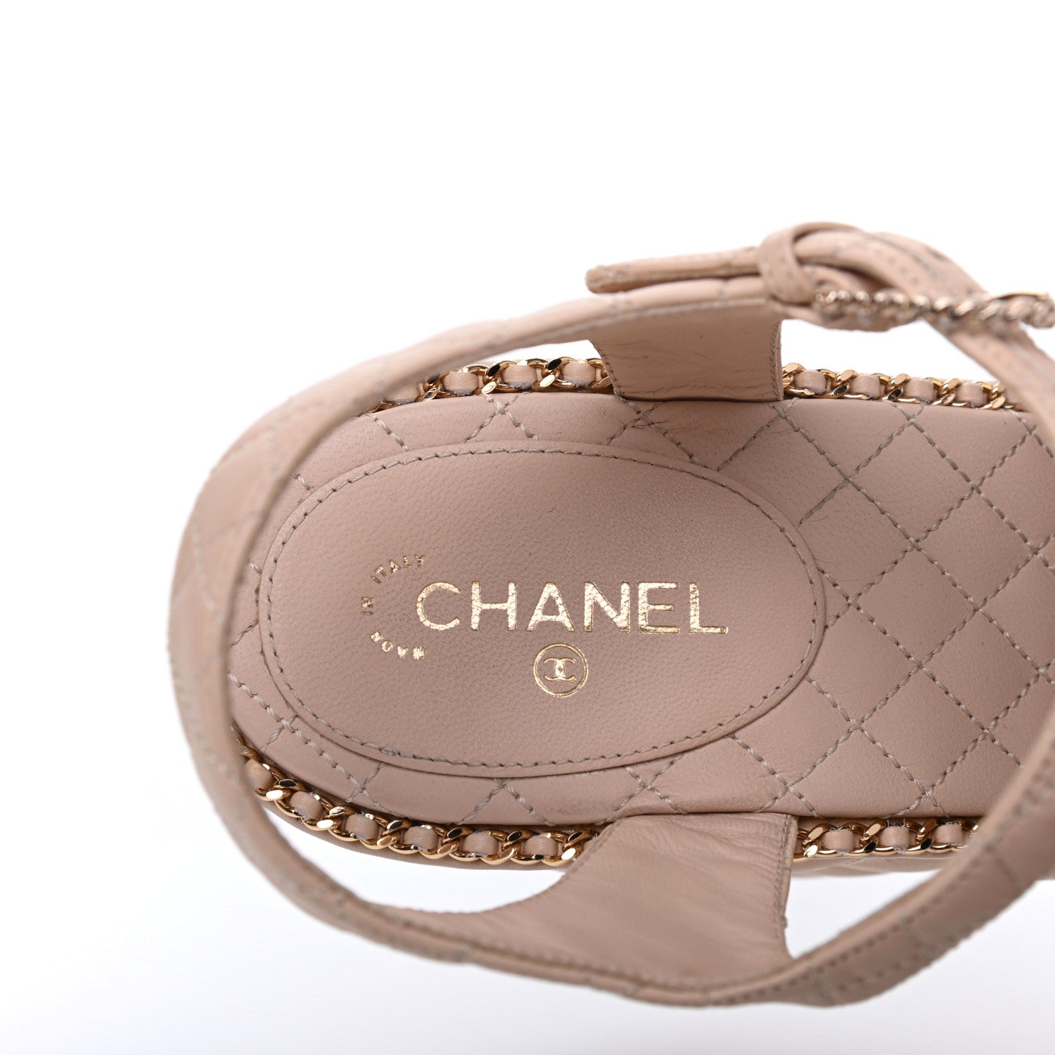 Chanel Calfskin Quilted Chain Around Wedge Sandals 41 Light Beige 7 of 19