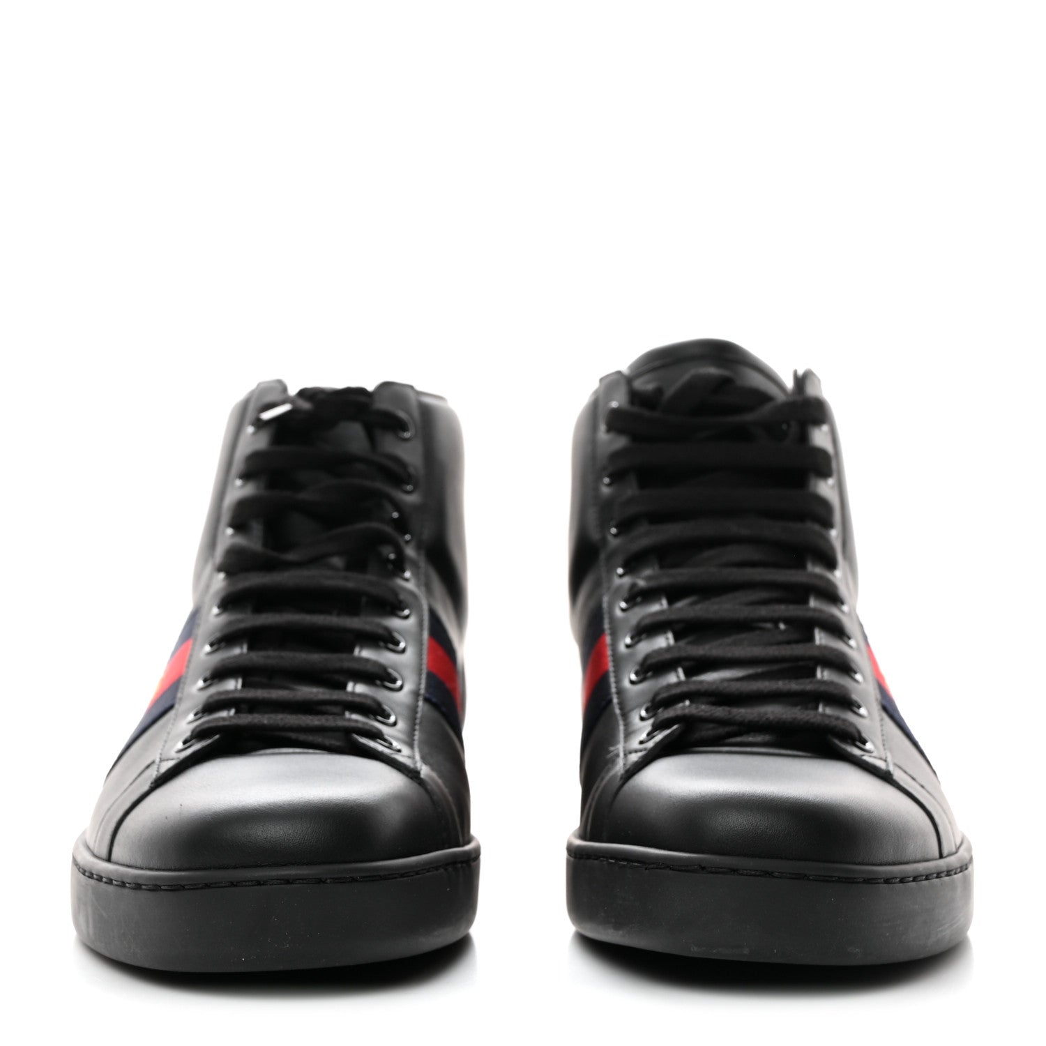 Gucci Calfskin Miro Soft Web Bee Embroidered Mens Ace High Top Sneakers 8.5 Black 2 of 11