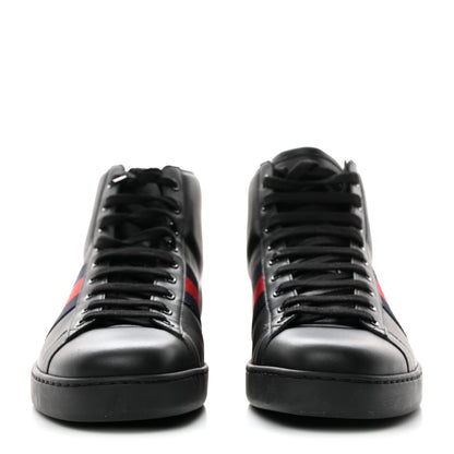 Gucci Calfskin Miro Soft Web Bee Embroidered Mens Ace High Top Sneakers 8.5 Black 2 of 11