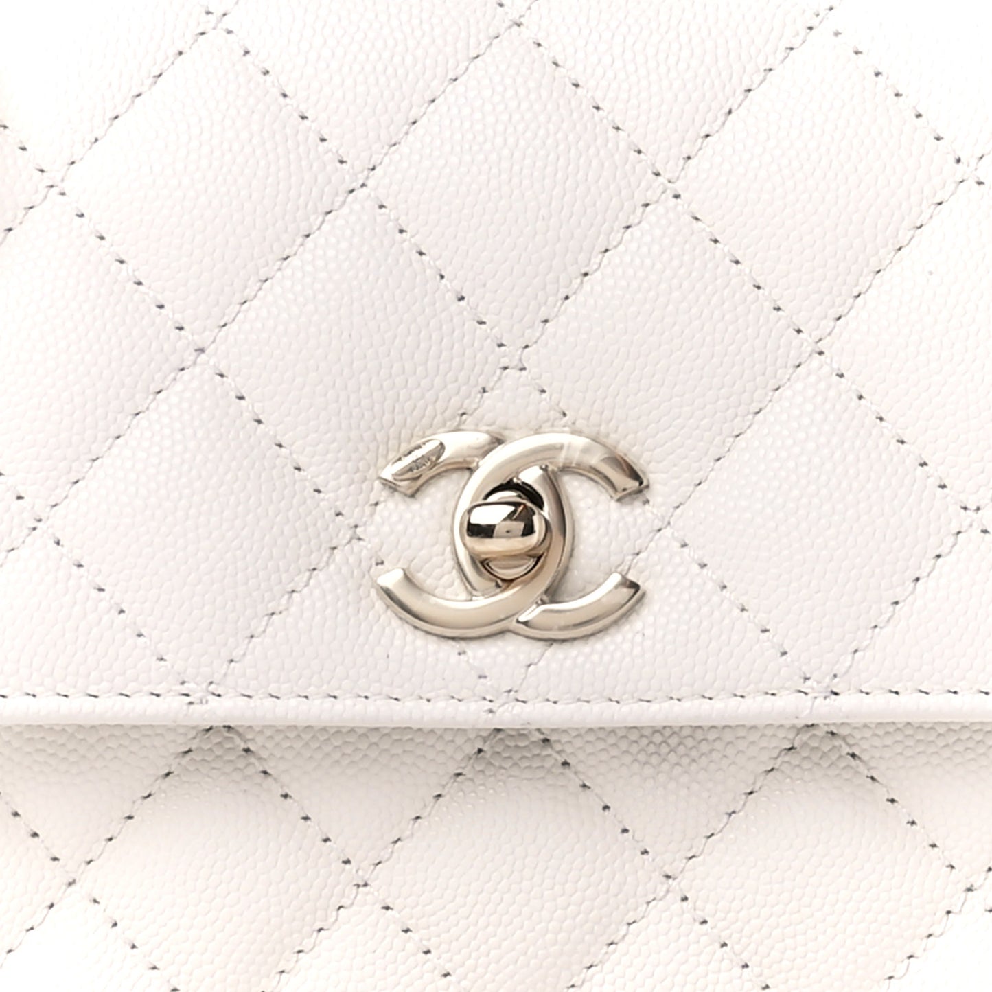 Caviar Quilted Mini Coco Chain Handle Flap White