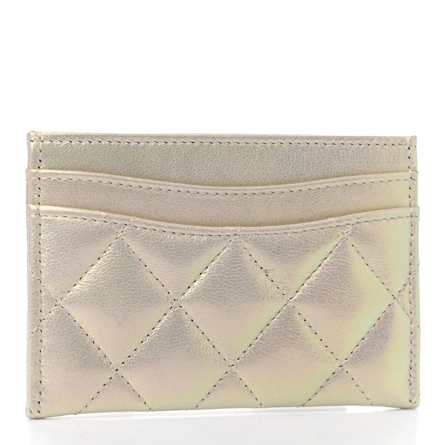 Iridescent Lambskin Quilted Card Holder Ivory