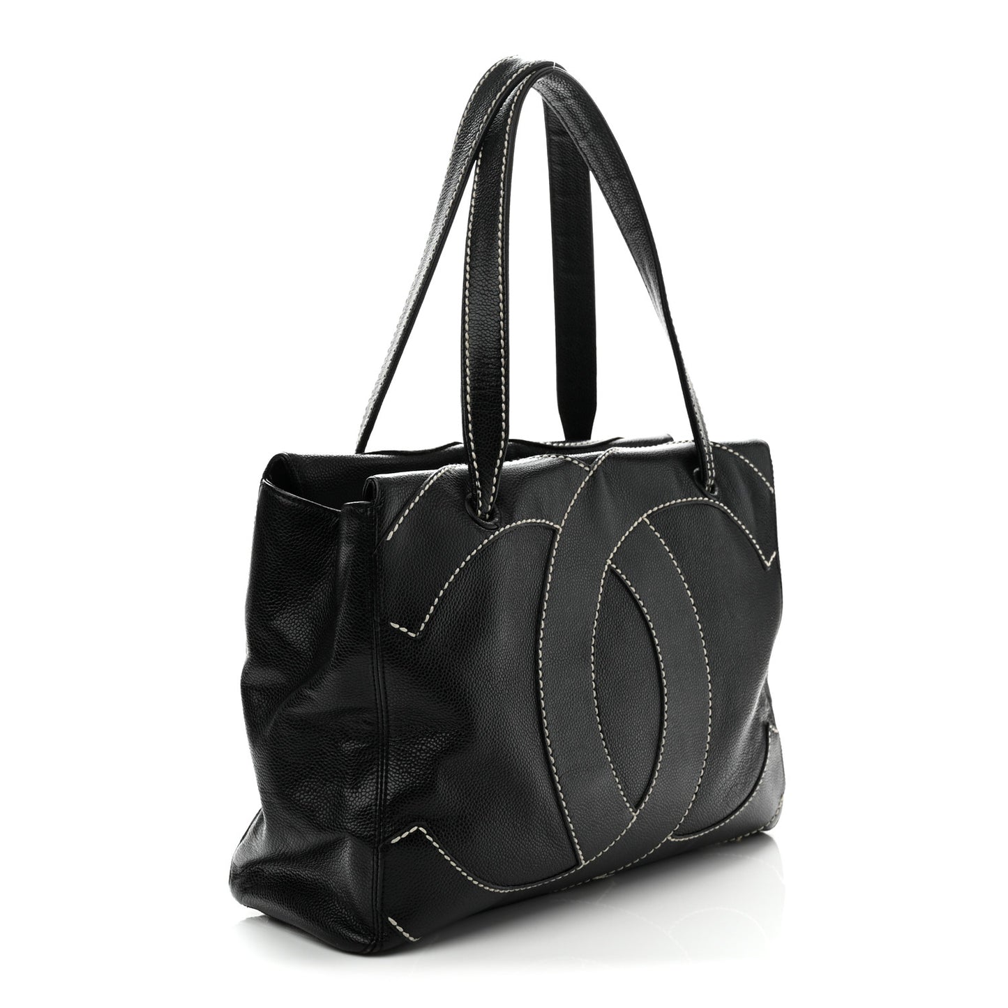 Caviar CC Stitched Medium Tote Black Black