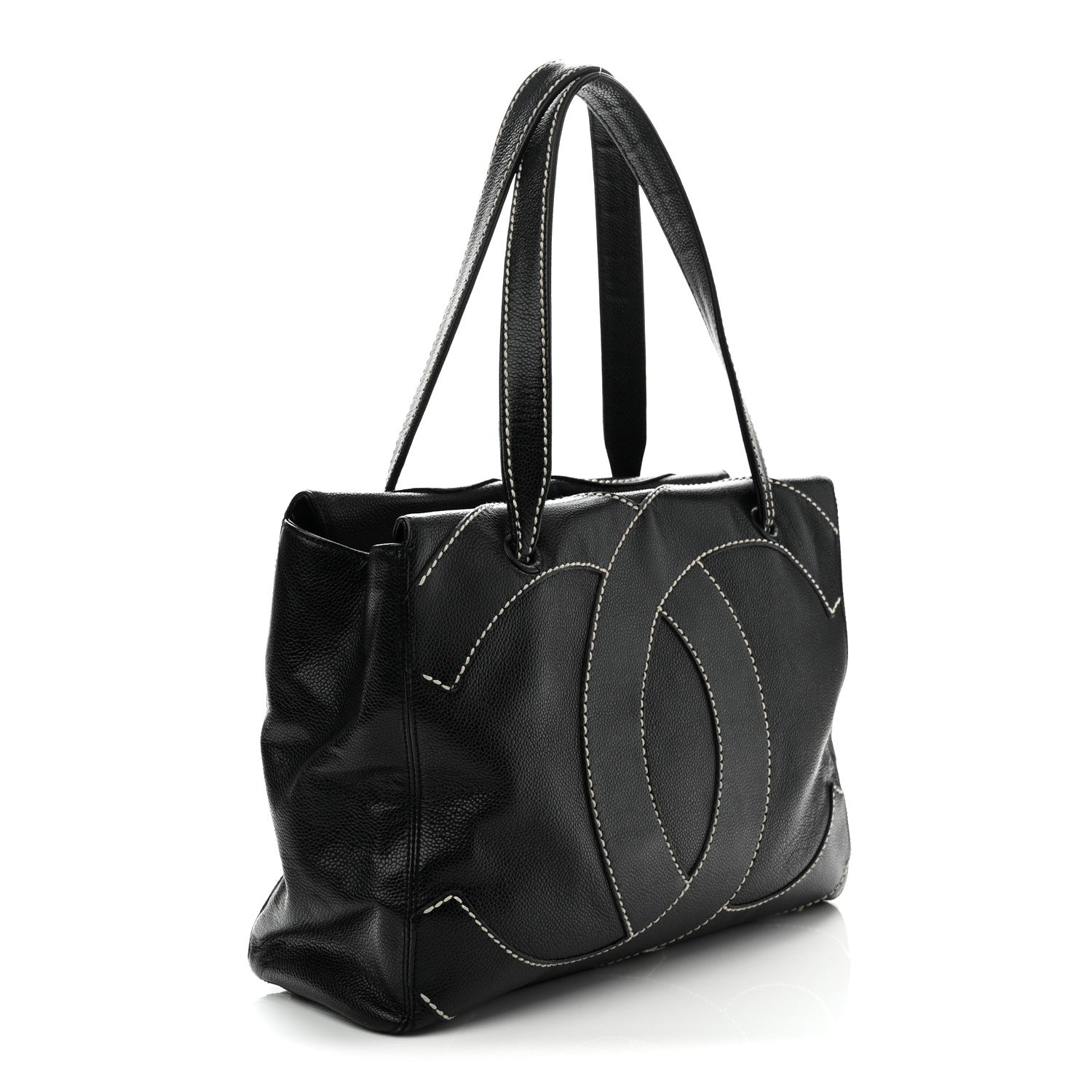 Chanel Caviar CC Stitched Medium Tote Black Black 3 of 10