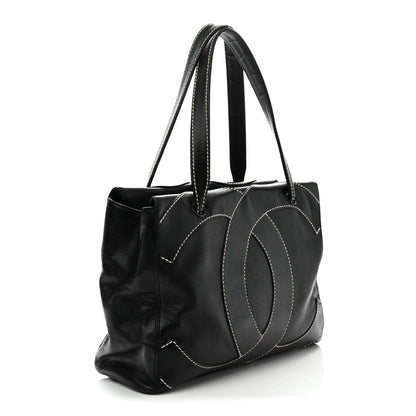 Chanel Caviar CC Stitched Medium Tote Black Black 3 of 10