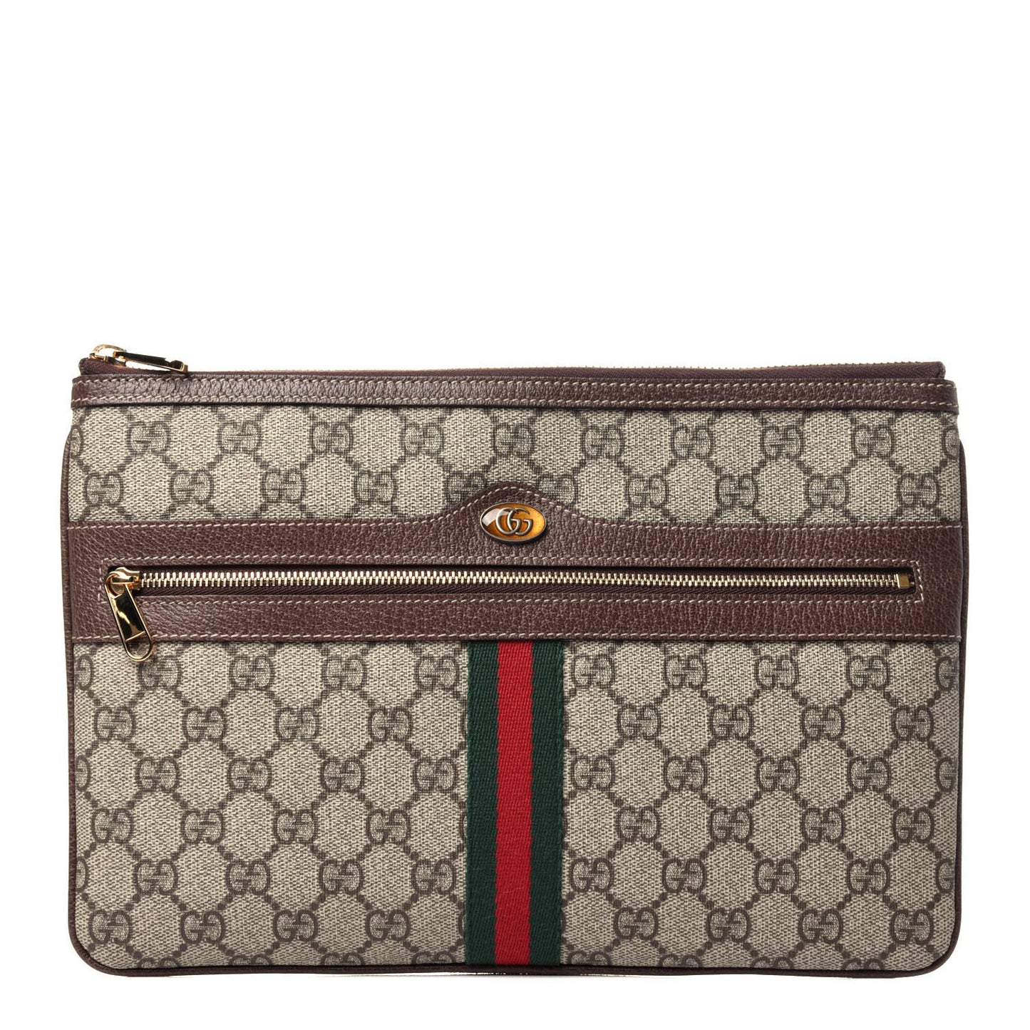 GG Supreme Monogram Large Ophidia Pouch Clutch Brown