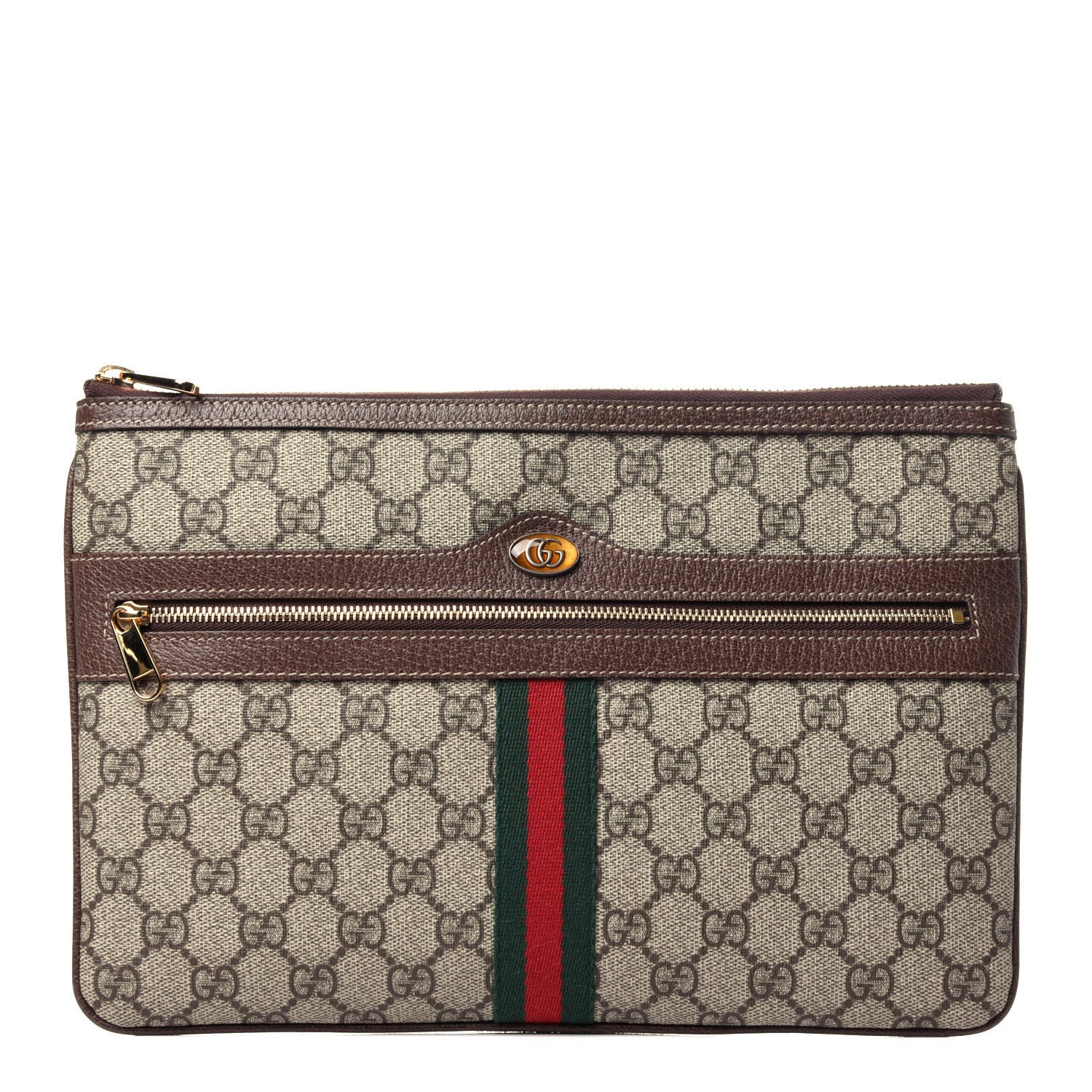 Gucci GG Supreme Monogram Large Ophidia Pouch Clutch Brown 1 of 10