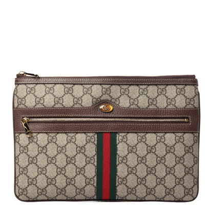 Gucci GG Supreme Monogram Large Ophidia Pouch Clutch Brown 1 of 10