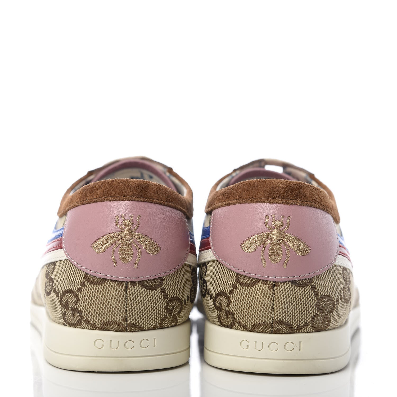 Gucci Suede Monogram Web Womens Falacer Sneakers 40 Nocciola Beige Mystic White Hibiscus Red 6 of 9