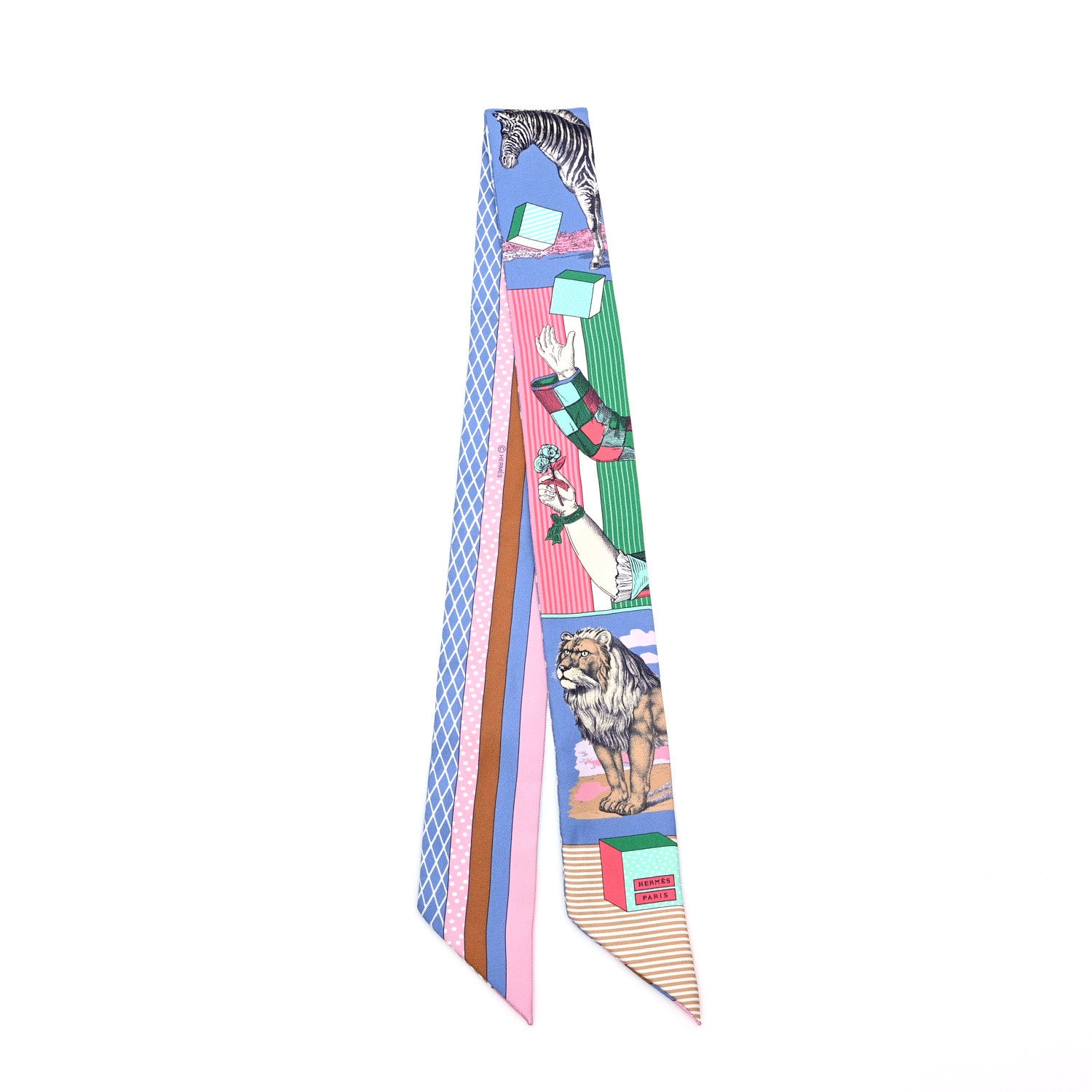 Hermes Silk Twilly Grand Theatre Nouveau Bleu Lavande Rose Vert 2 of 4