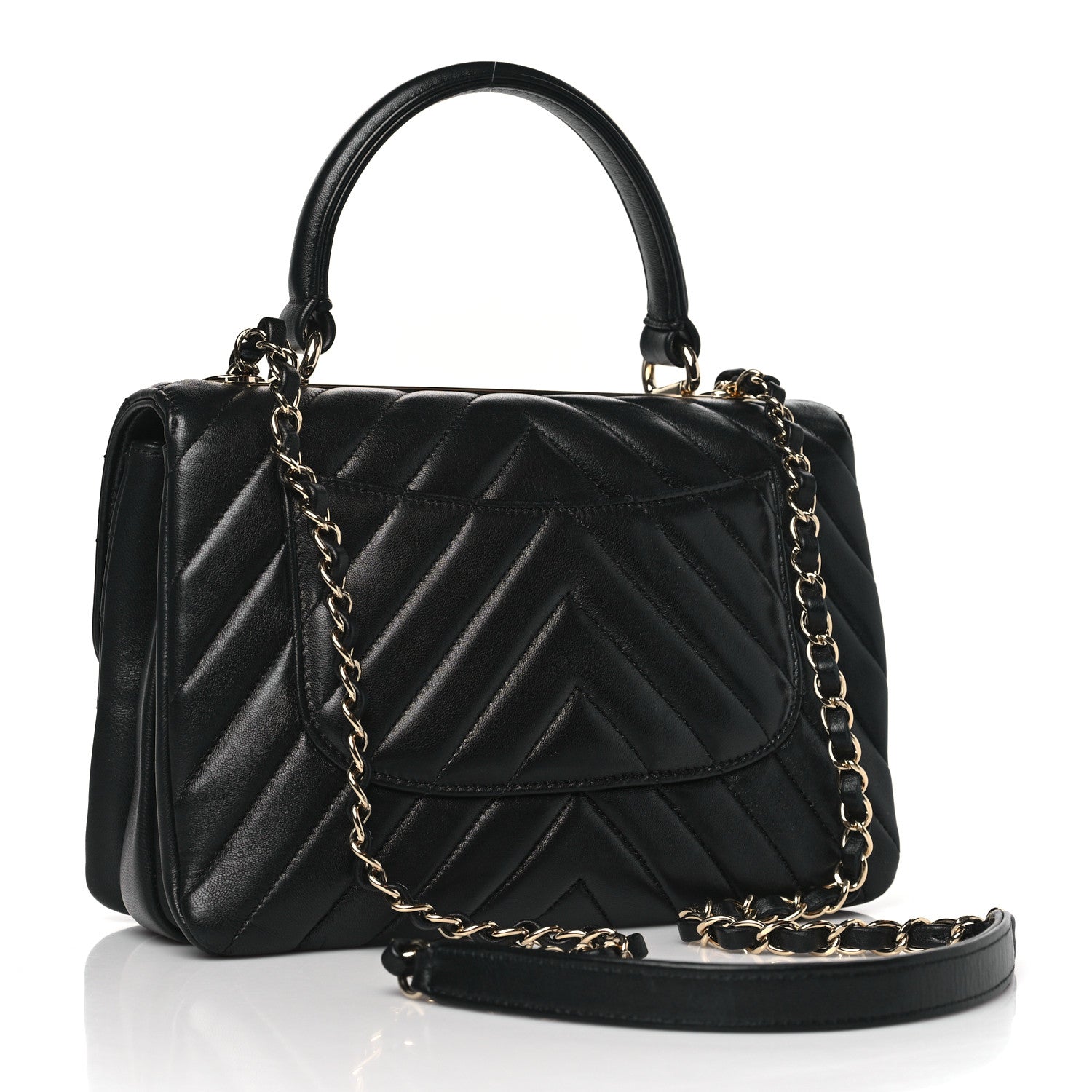 Chanel Lambskin Chevron Quilted Small Trendy CC Dual Handle Flap Bag Black 3 of 9