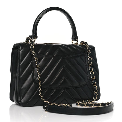 Chanel Lambskin Chevron Quilted Small Trendy CC Dual Handle Flap Bag Black 3 of 9