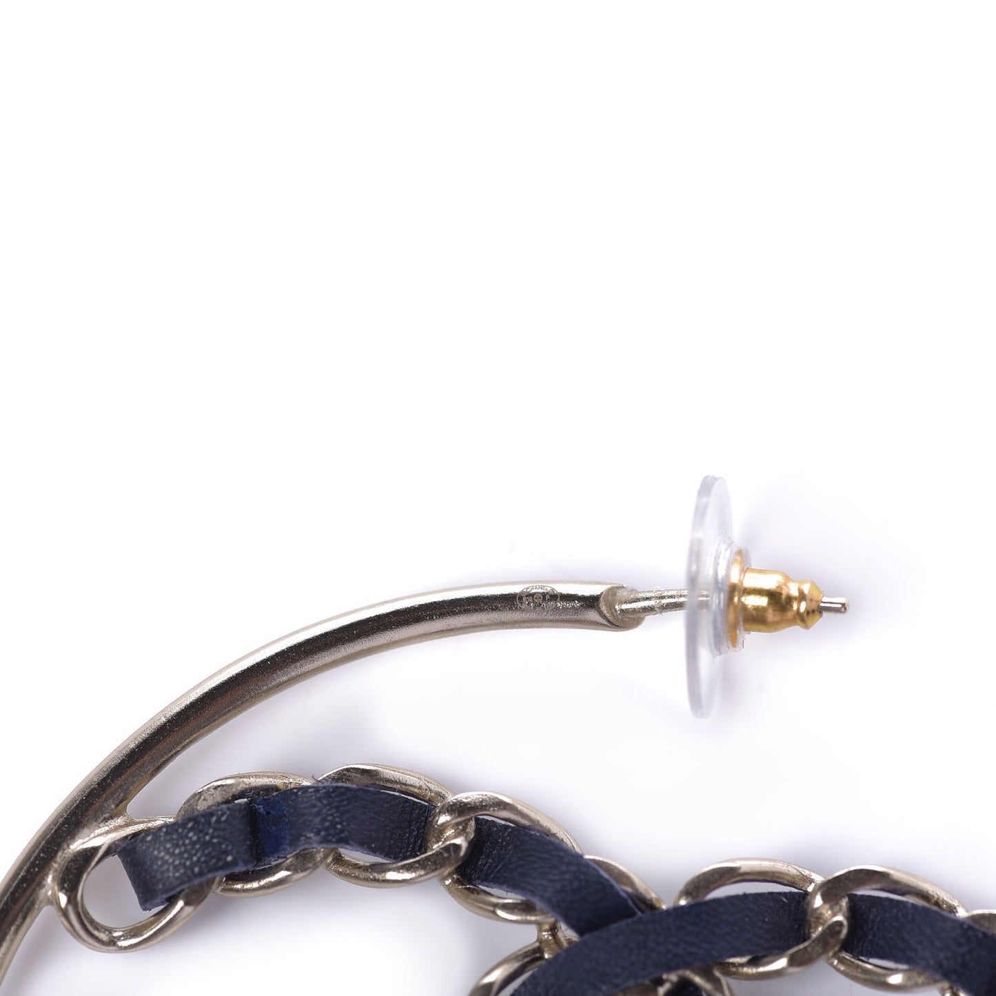 Lambskin CC Chain Hoop Earrings Black Gold