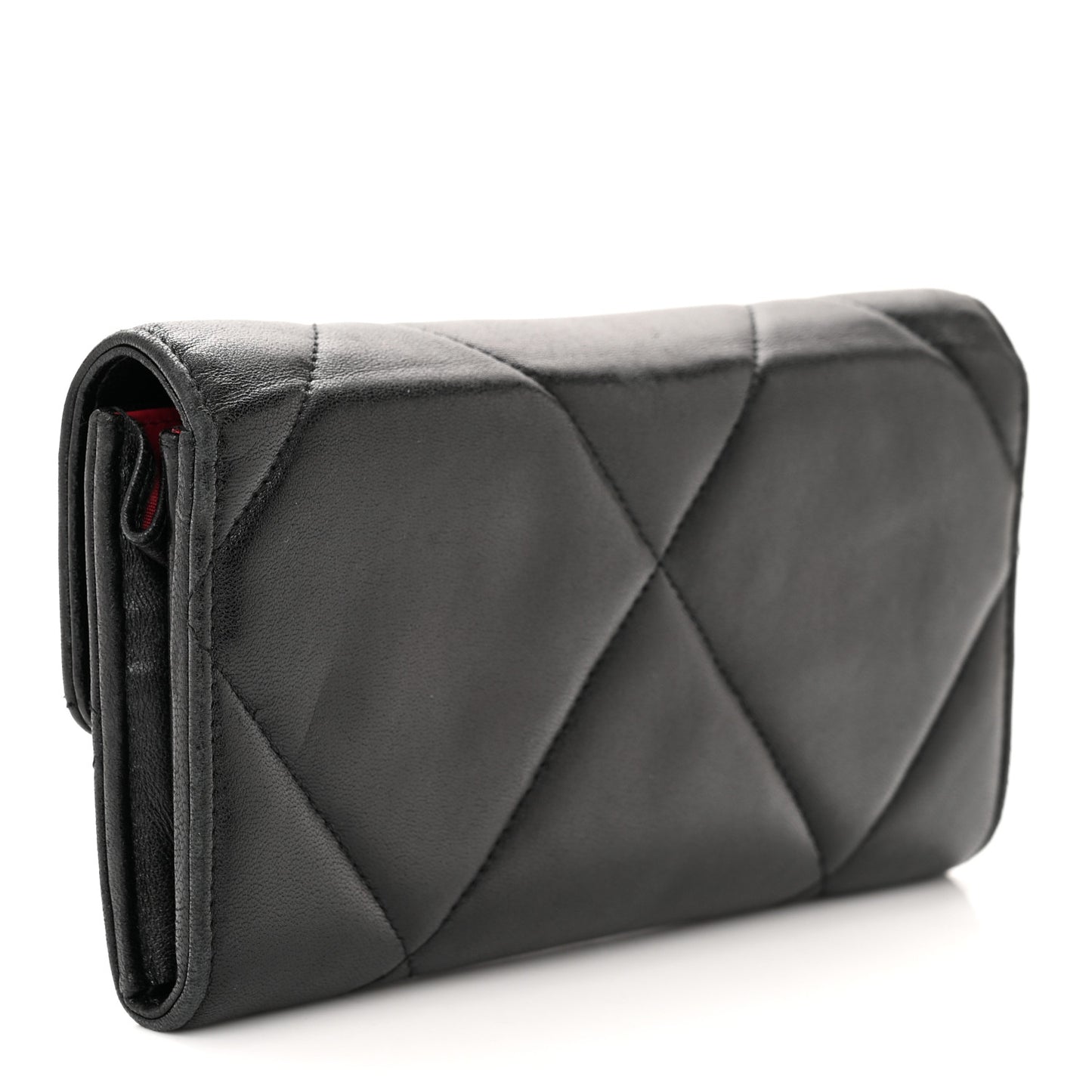 Shiny Goatskin Quilted Chanel 19 Flap Wallet Black