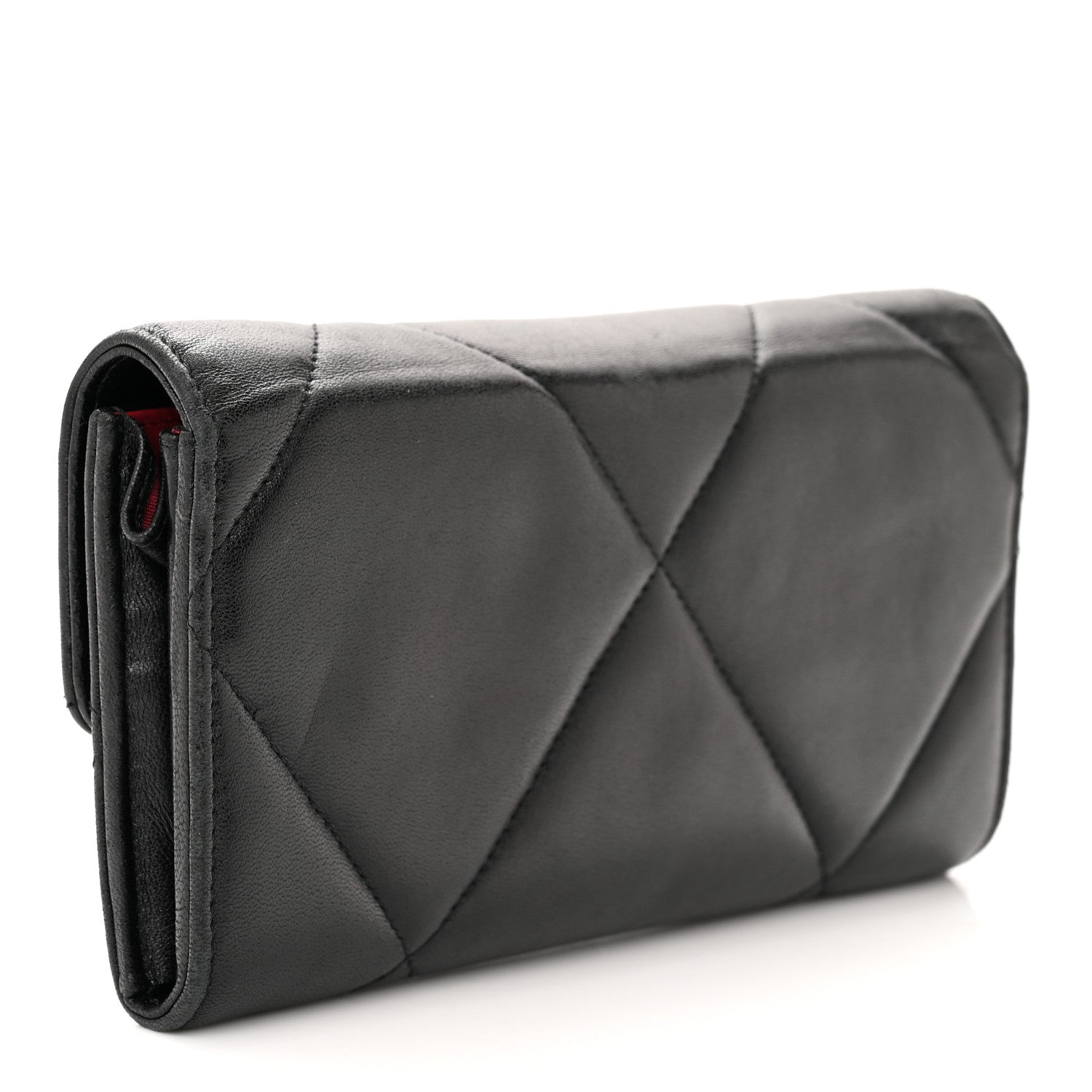 Chanel Shiny Goatskin Quilted Chanel 19 Flap Wallet Black 3 of 13