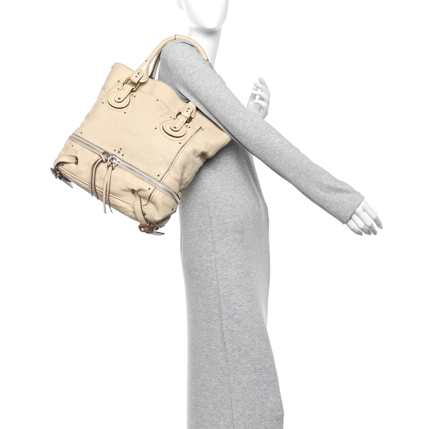 Chloe Grained Calfskin Paddington Shopping Tote Beige 2 of 11