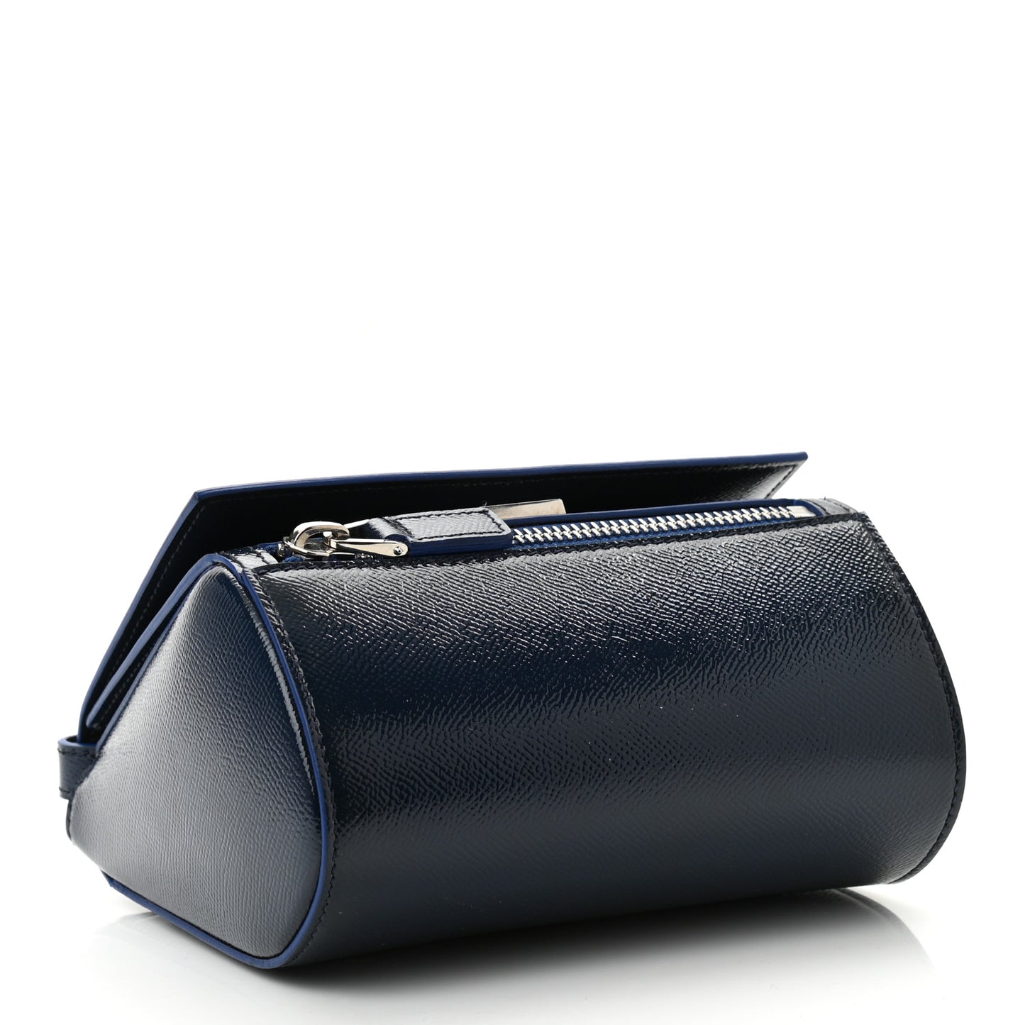 Patent Calfskin Mini Pandora Box Crossbody Bag Blue