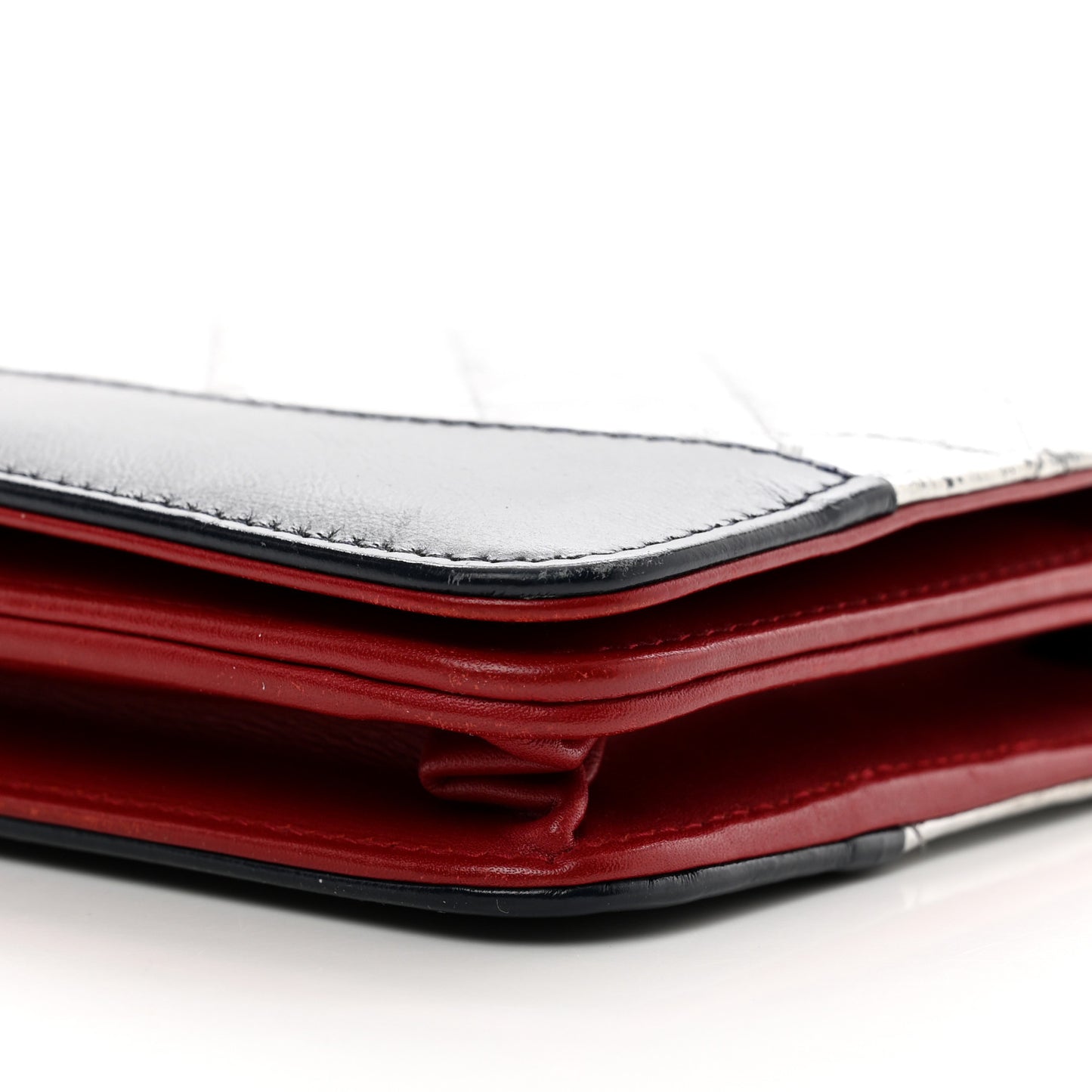 Metallic Aged Calfskin Quilted Gabrielle Wallet On Chain WOC Silver Black