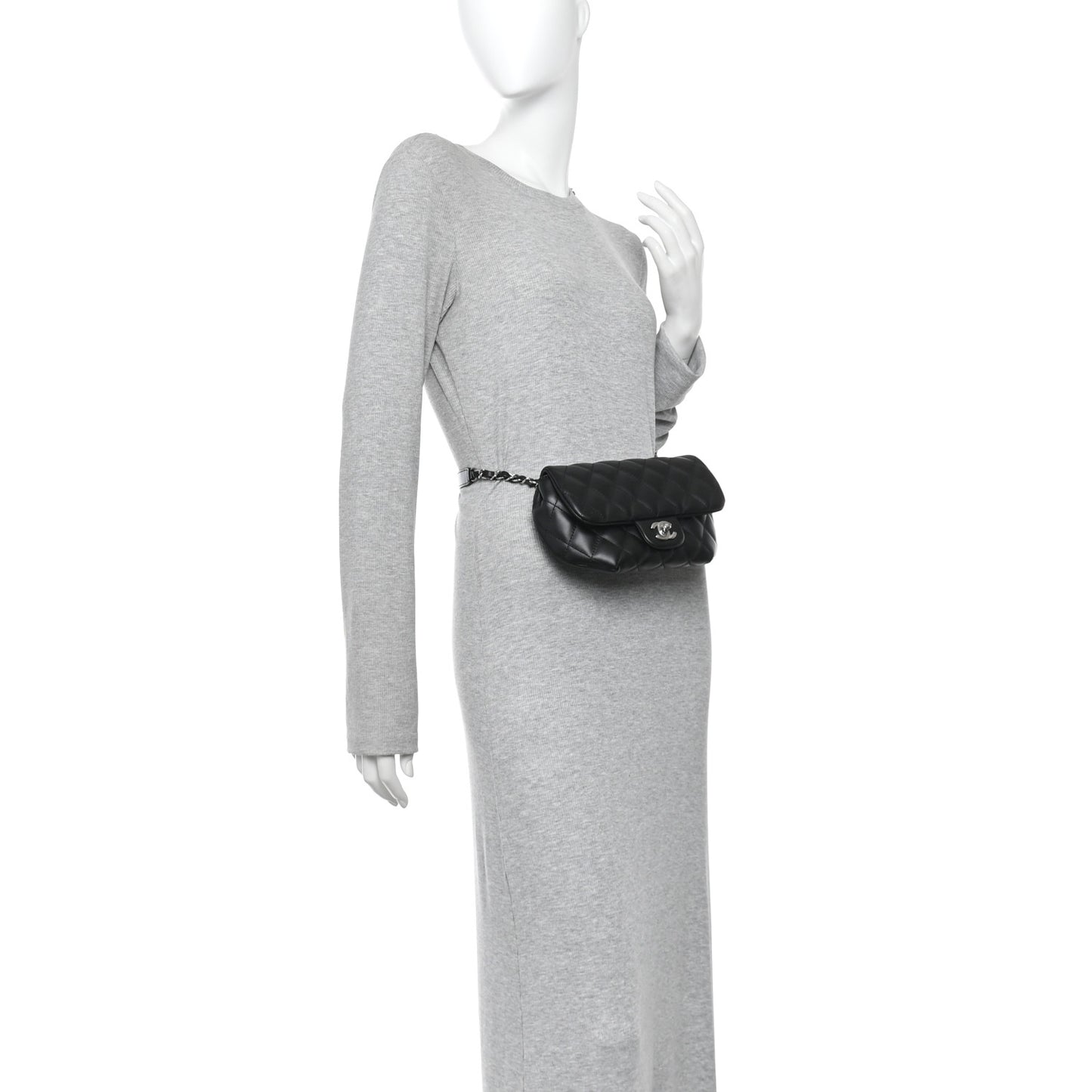 Calfskin Quilted CC Uniform Flap Belt Bag Black