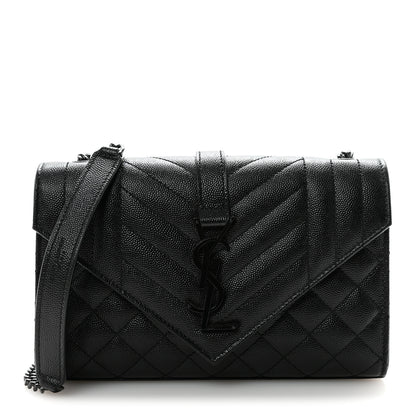 Saint Laurent Grain De Poudre Textured Mixed Matelasse Triquilt Small Monogram Monochrome Satchel Black 1 of 9