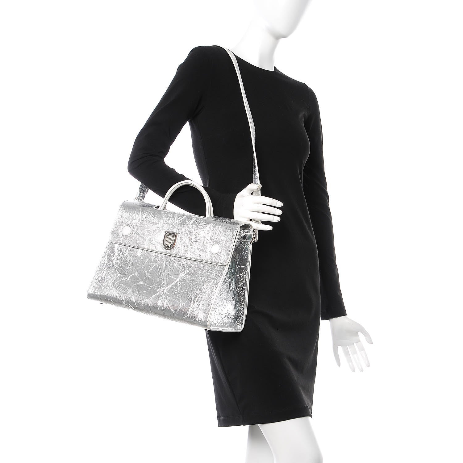 Christian Dior Metallic Calfskin Large Diorever Flap Silver 2 of 10