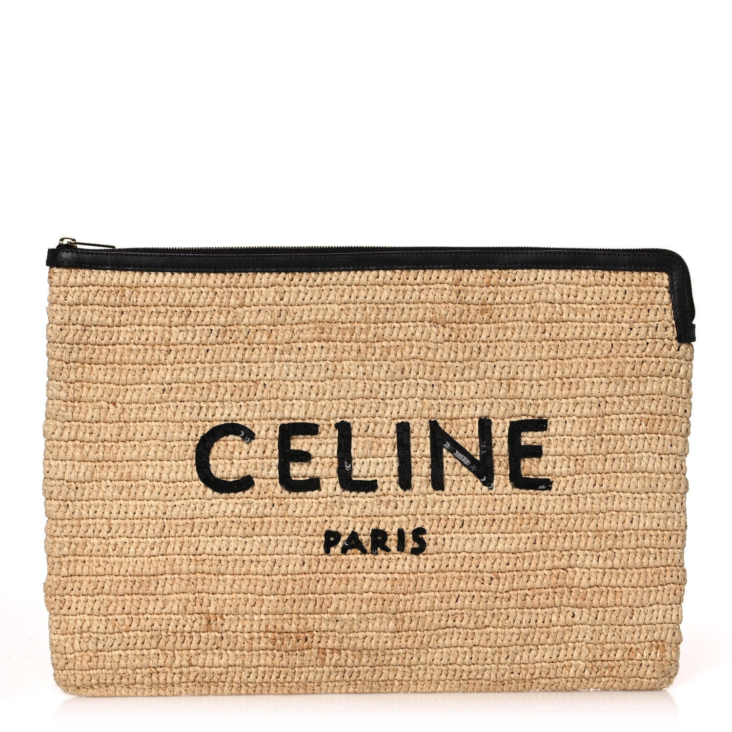 Celine Raffia Sequin Large Pouch Black 1 of 7