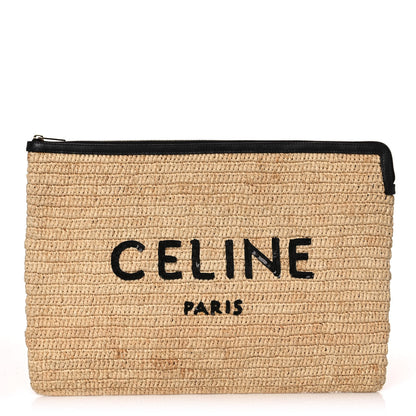 Celine Raffia Sequin Large Pouch Black 1 of 7