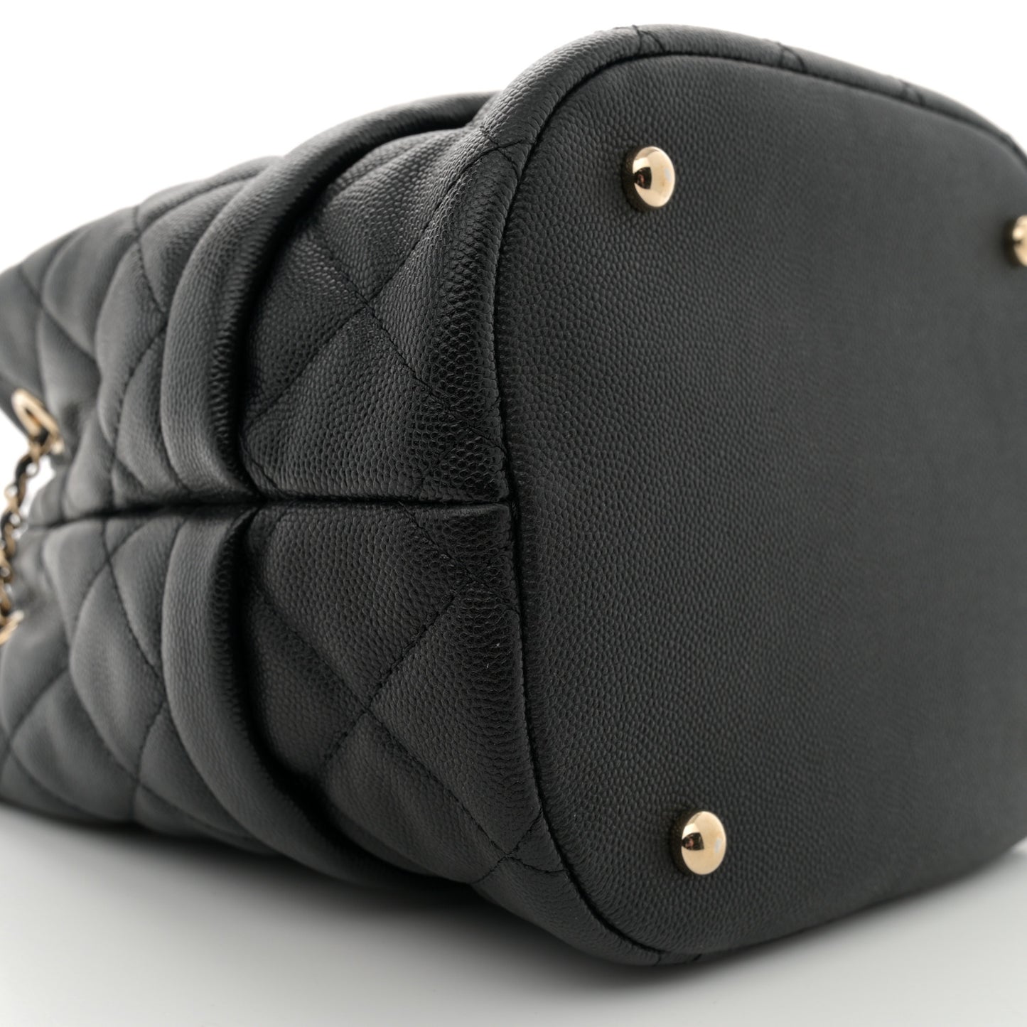 Caviar Quilted Rolled Up Bucket Drawstring Bag Black