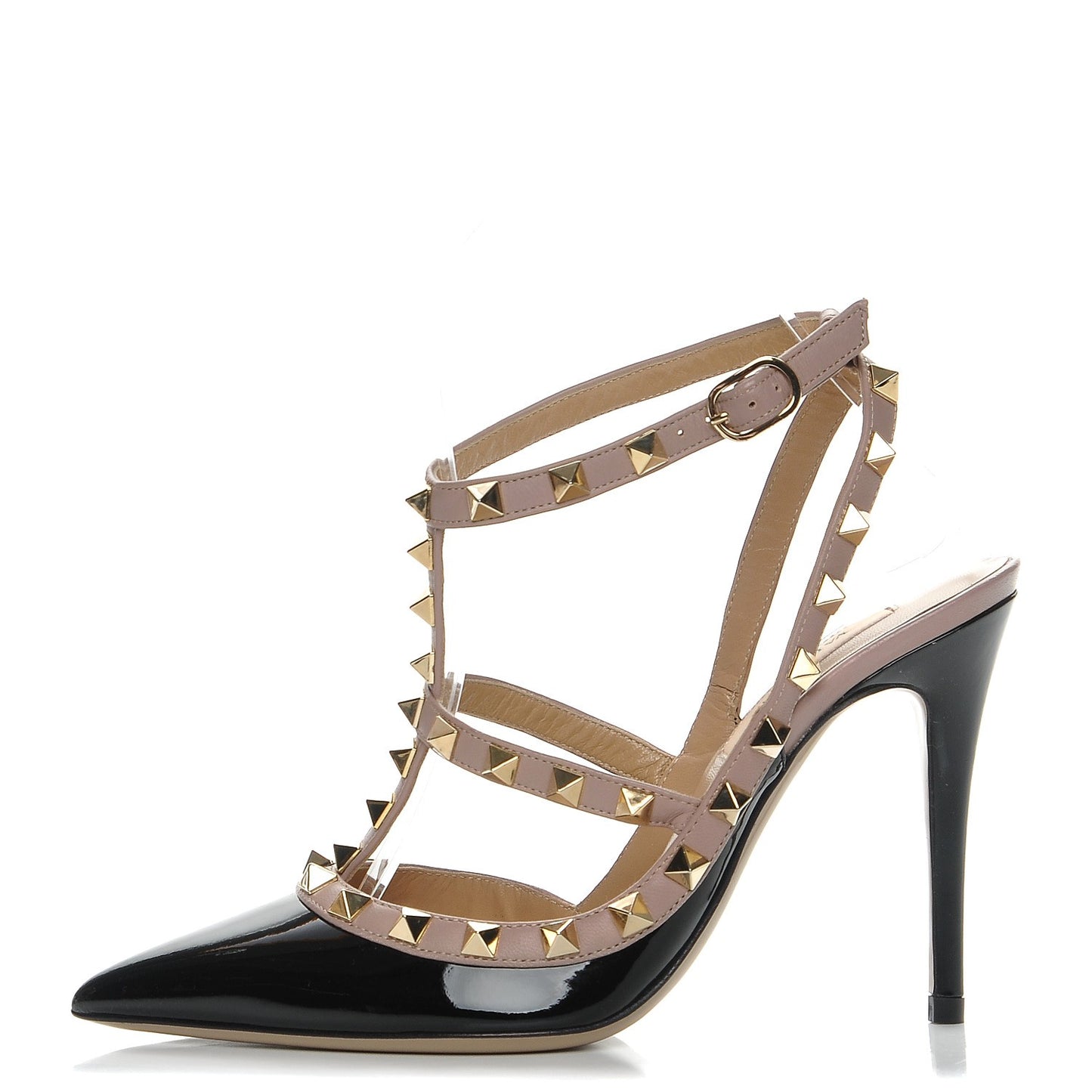 Patent Nappa Rockstud Ankle Strap 100mm Pumps 36 Black Poudre