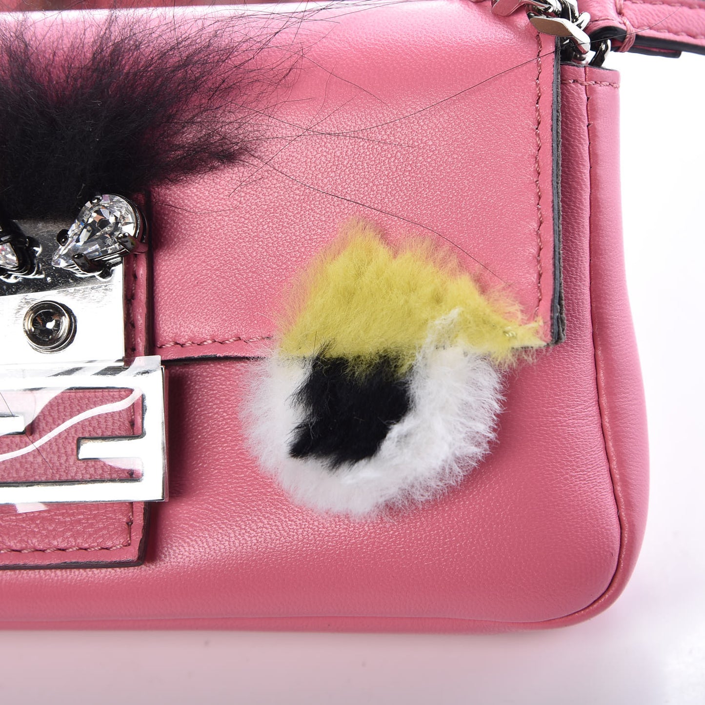 Nappa Rabbit Fox Fur Micro Buggie Baguette Rosa Fluo Multicolor