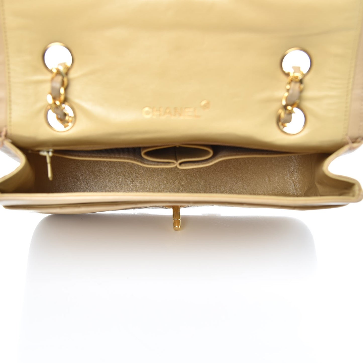 Lambskin Quilted Small Single Flap Beige