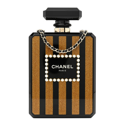 Chanel Plexiglass Perfume Bottle Clutch Black Gold 1 of 12