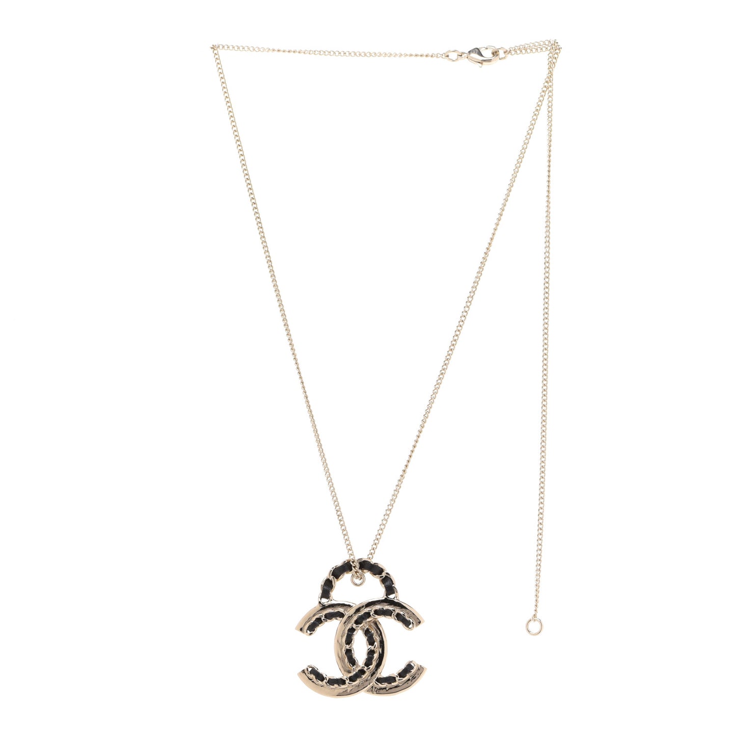 Lambskin CC Chain Necklace Gold Black