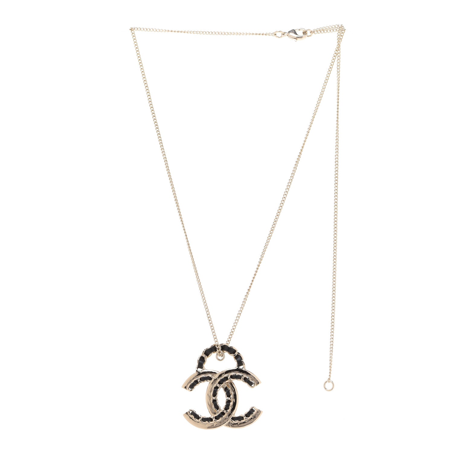 Chanel Lambskin CC Chain Necklace Gold Black 3 of 6