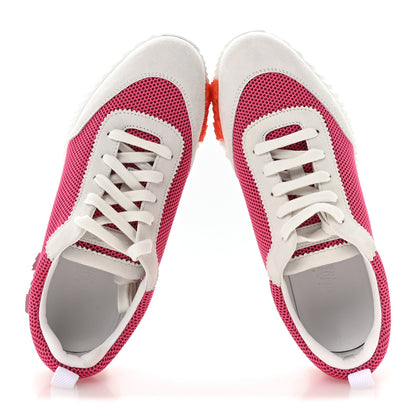 Hermes Air Mesh Suede Goatskin Bouncing Sneakers 38.5 Rose Vinicunca White 2 of 9