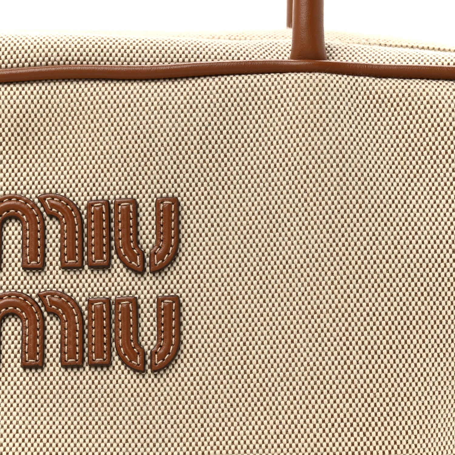 Miu Miu Canvas Calfskin Large Beau Top Handle Bag Naturale Brandy 7 of 9