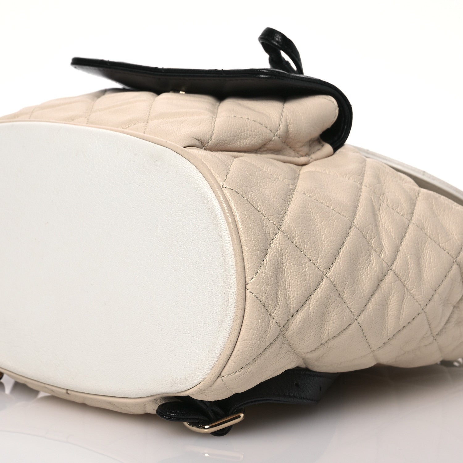 Chanel Goatskin Quilted Duma Drawstring Backpack Beige Black White 10 of 17