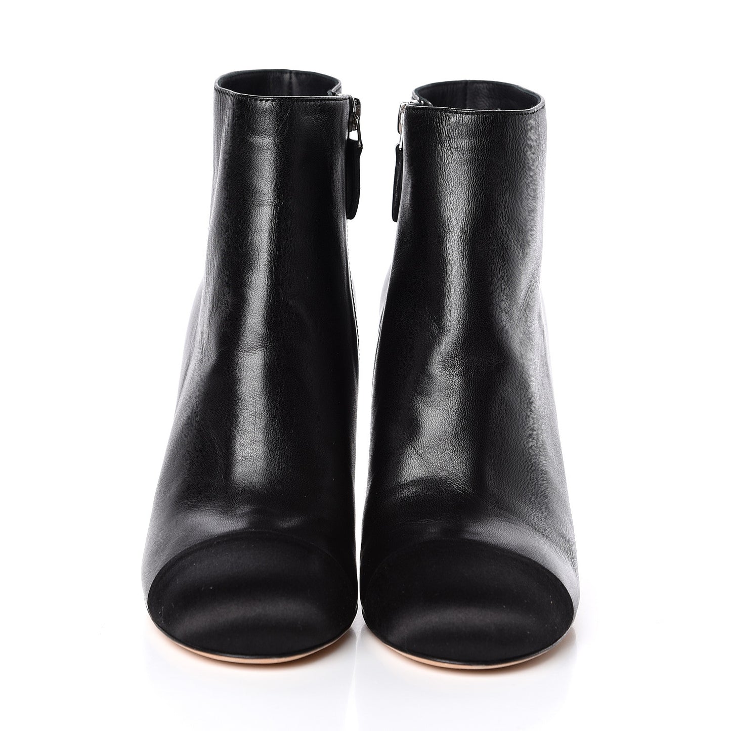 Lambskin Satin Cap Toe Ankle Boots 37 Black