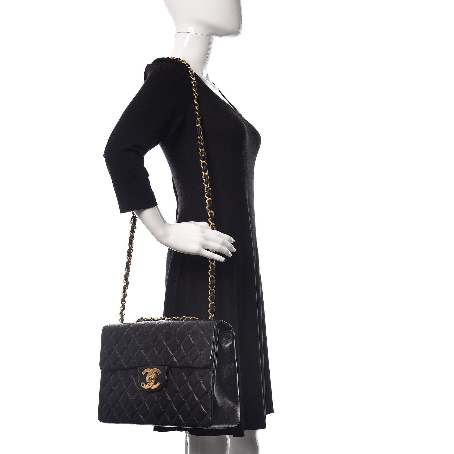 Chanel Lambskin Quilted XL Jumbo Single Flap Black 2 of 12