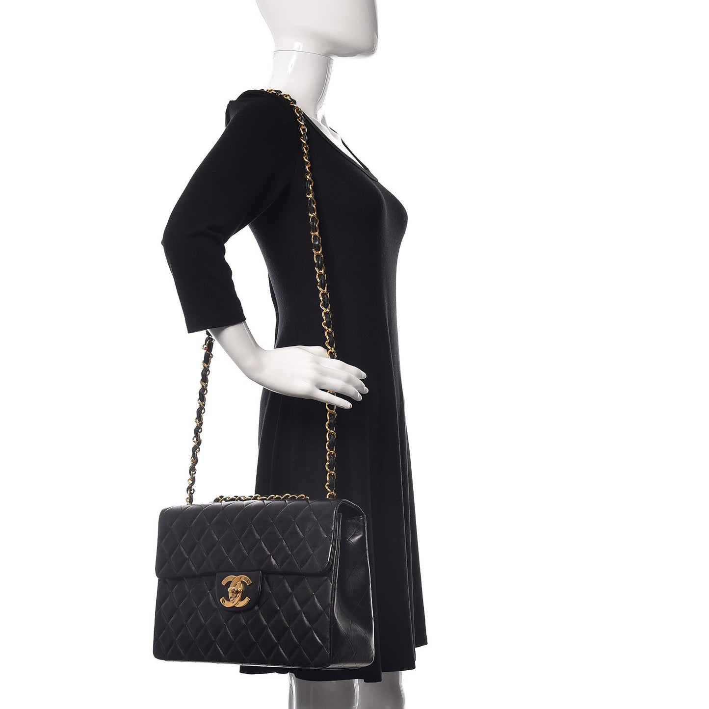 Lambskin Quilted XL Jumbo Single Flap Black
