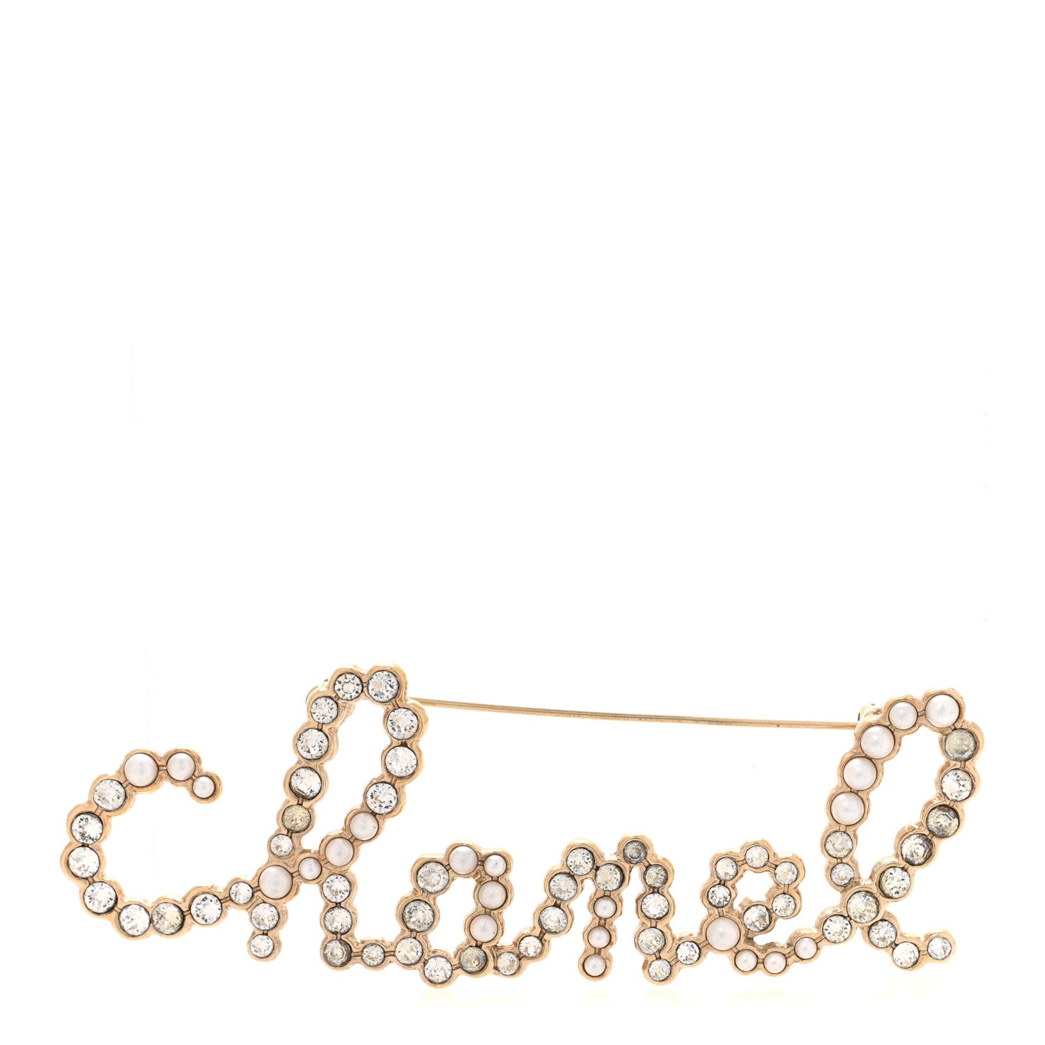Chanel Metal Glass Swirling Pearls Brooch Pin Gold 1 of 3