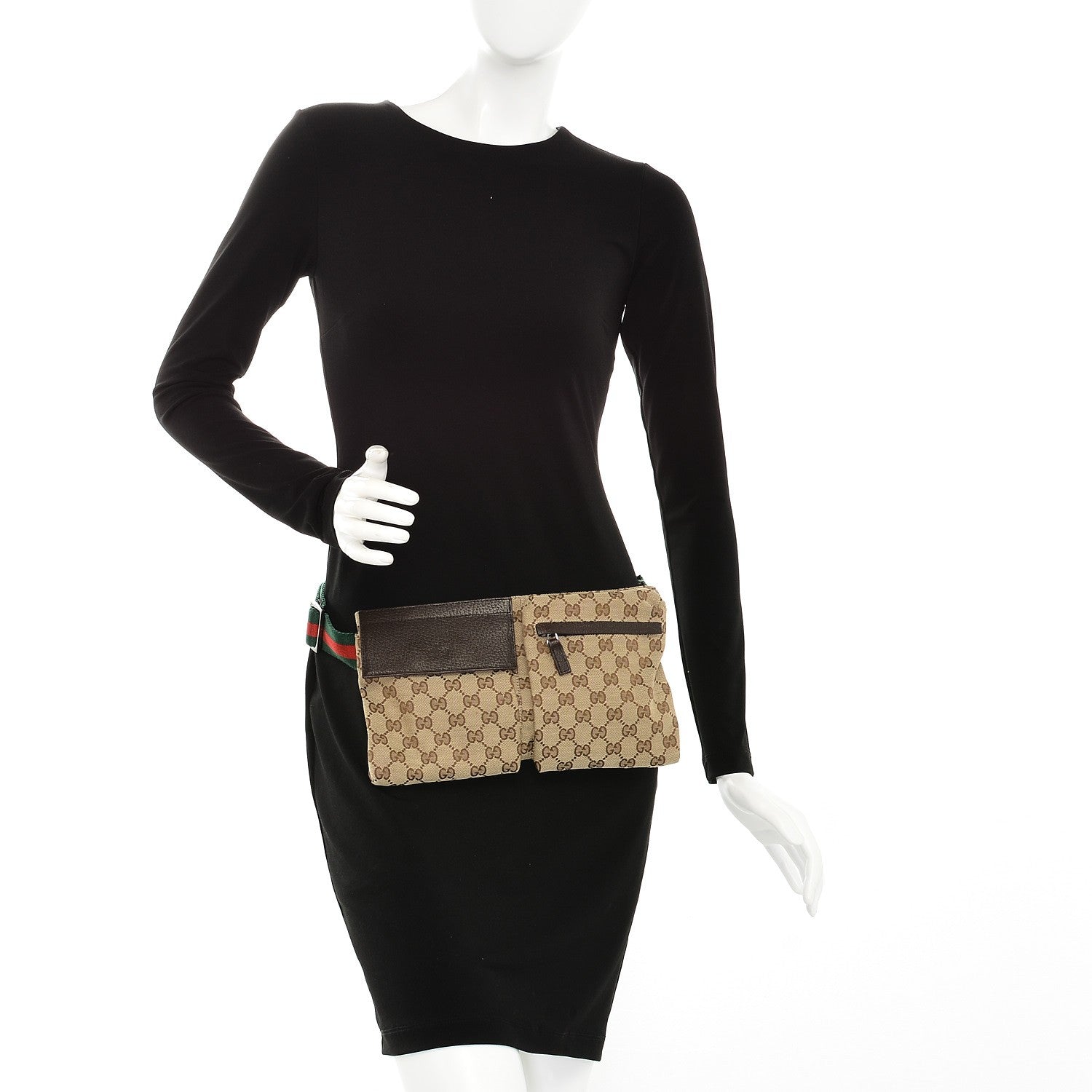 Gucci GG Monogram Double Pocket Belt Bag Dark Brown 2 of 8