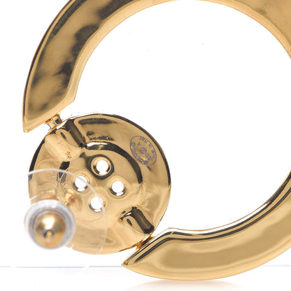 Chanel Metal Paris Button Hoop Earrings Gold 4 of 5