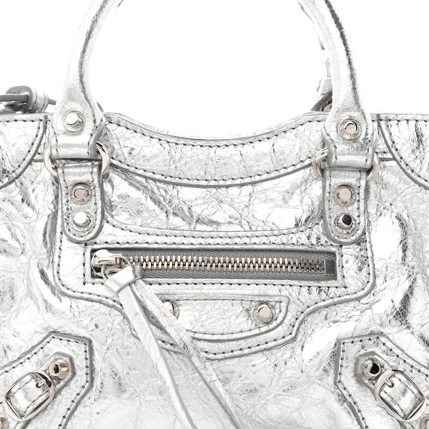 Balenciaga Metallized Arena Lambskin Classic Hardware Nano Le City Silver 8 of 10