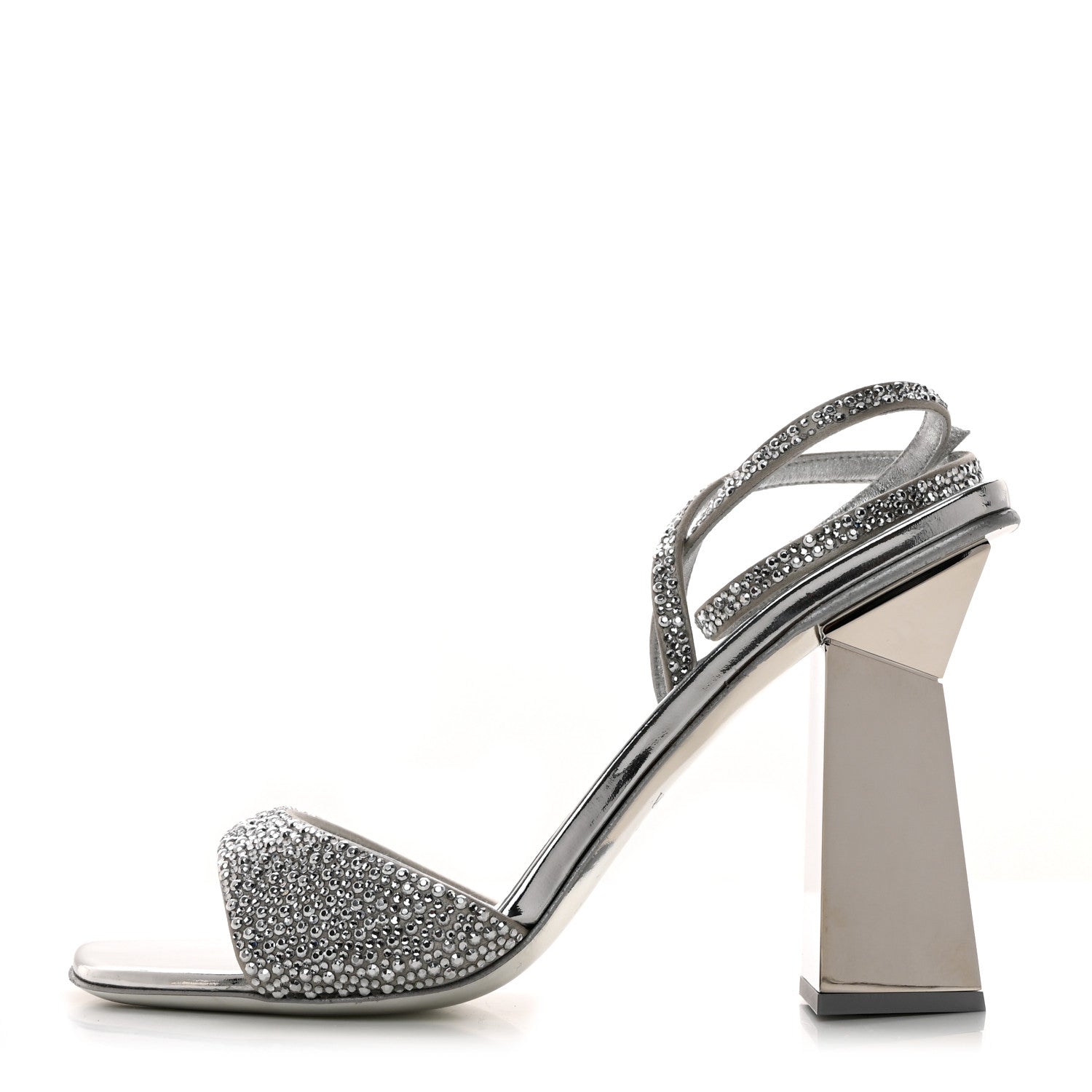 Valentino Garavani Metallic Pebbled Calfskin Rockstud Asymmetric 100mm Sandals 37.5 Silver 1 of 10
