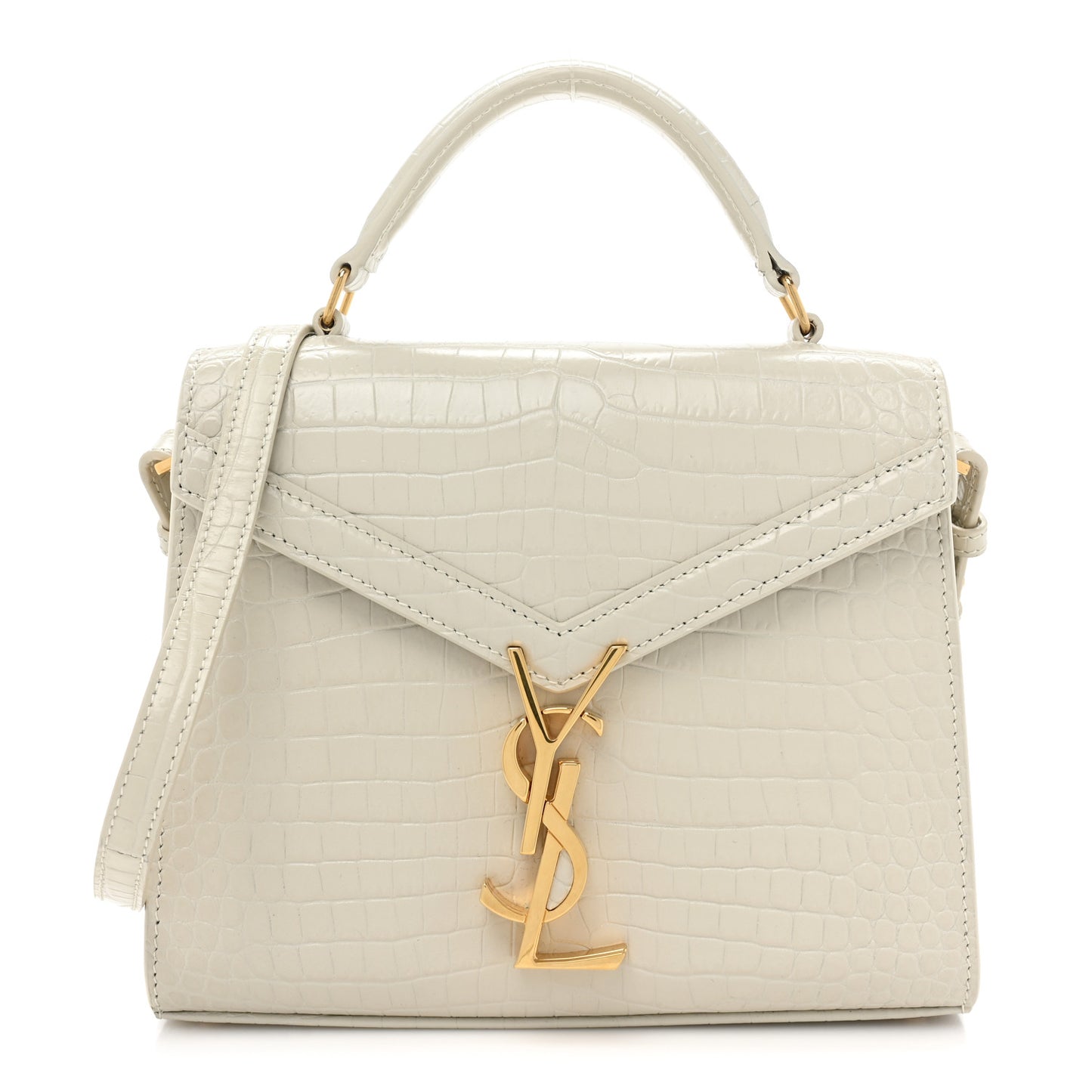 Crocodile Embossed Mini Classic Monogram Cassandra Top Handle Crema Soft