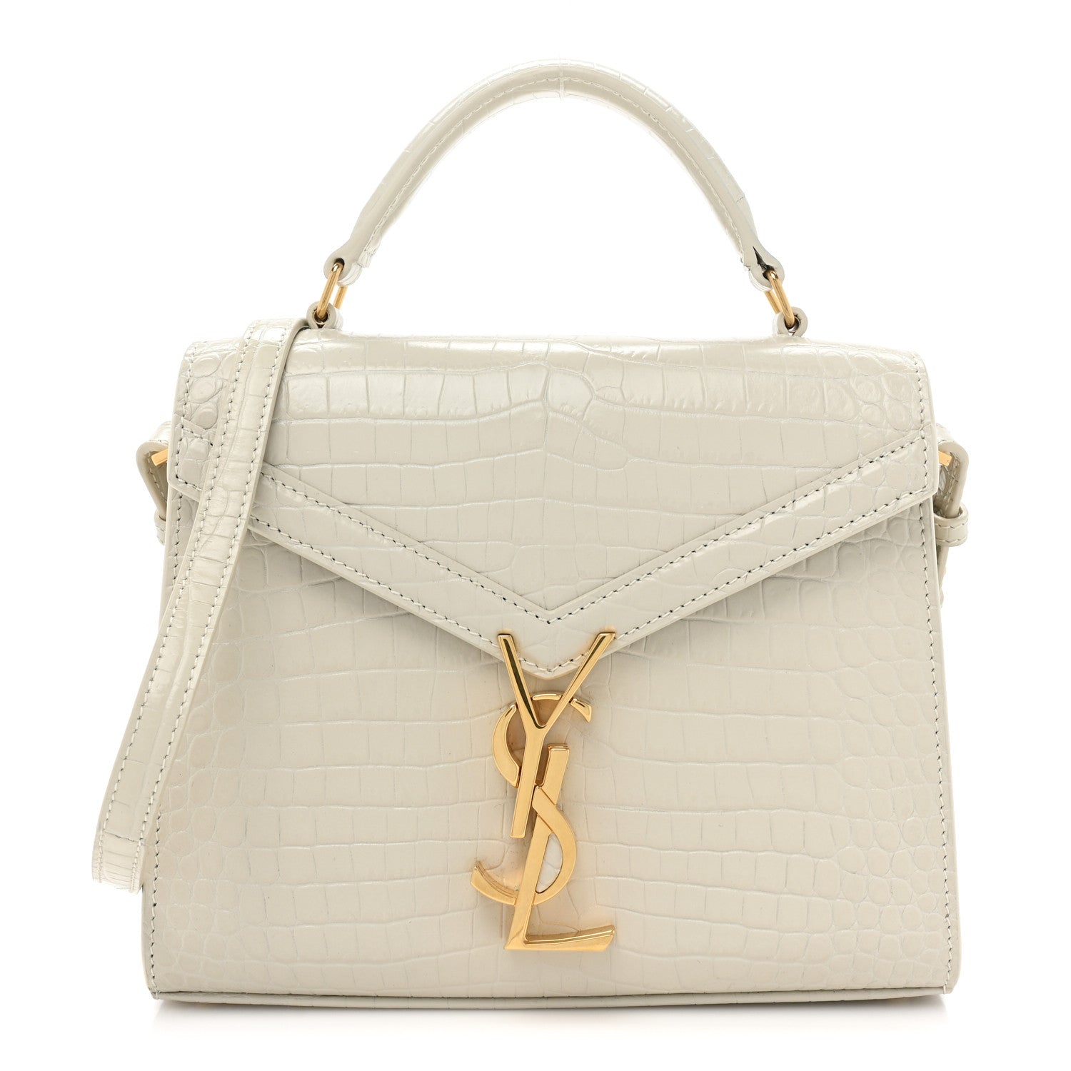 Saint Laurent Crocodile Embossed Mini Classic Monogram Cassandra Top Handle Crema Soft 1 of 11